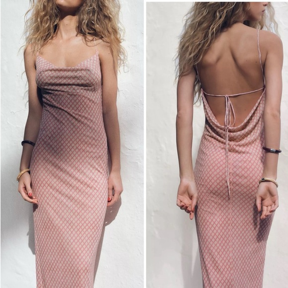 Zara Tulle Maxi Slip Dress geometric print size medium - Picture 1 of 14